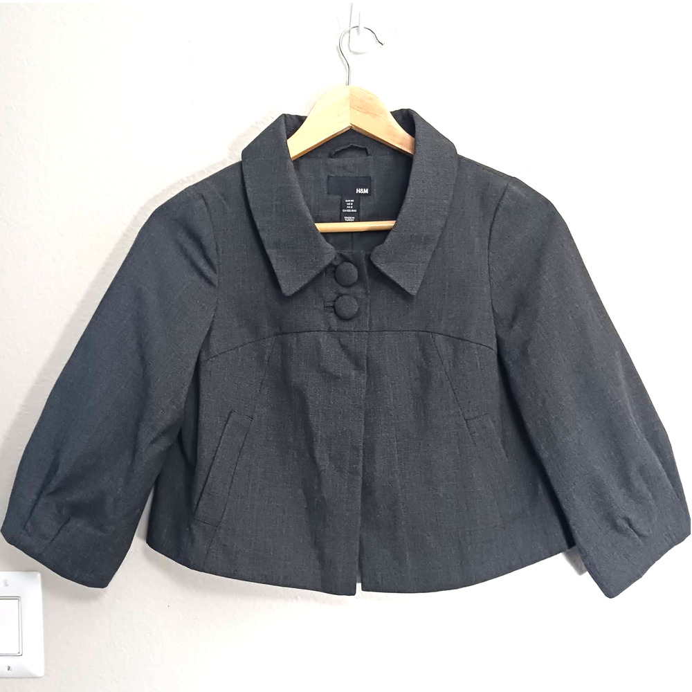 H&M Formal Career Business Cropped 3/4 Sleeve Gray Size US6 Blazer Jacket